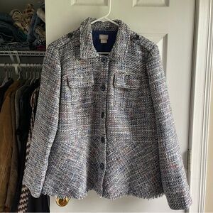 chicos blue plaid tweed blazer jacket